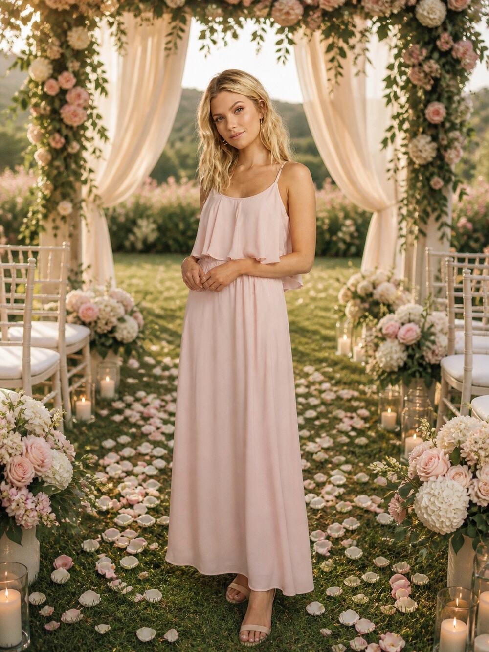Show Me Your MuMu Caitlin Ruffle Maxi Dress NWT Dusty Blush Crisp Size S.